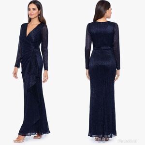 Revolve Betsy & Adam A26141RP MAGGIE LONG PLEATED METALLIC V-NECK 14P